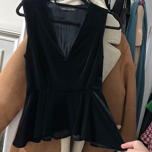 Zara black velvet peplum top XS